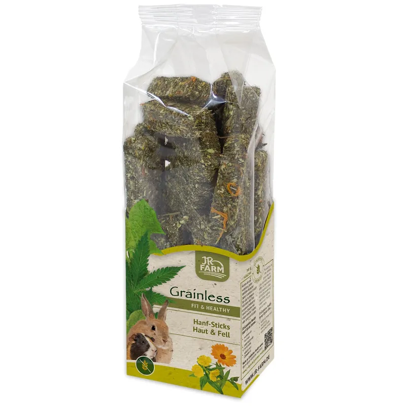 Sparpaket 2 x 75 g JR Farm Grainless Fit & Healthy Hanf-Sticks Haut & Fell Nager Snack Neue Ware